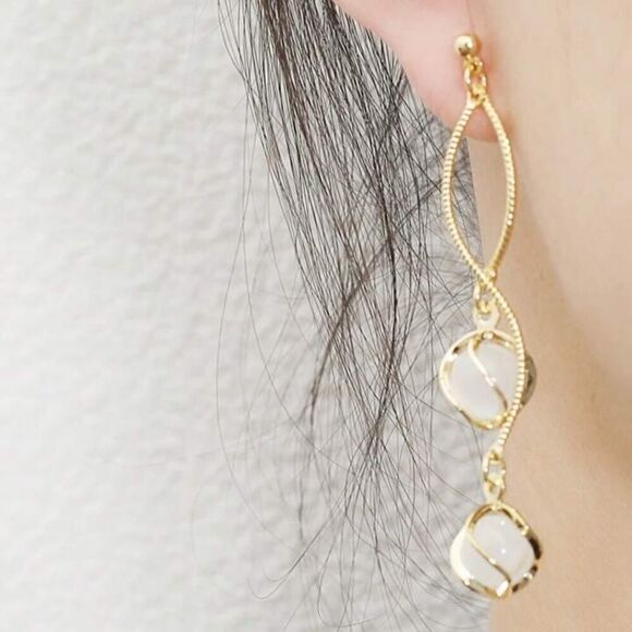 Elegant Long Tassel Opal Design Earrings Stainless Steel Drop FashionLook Silver - Picture 7 of 12